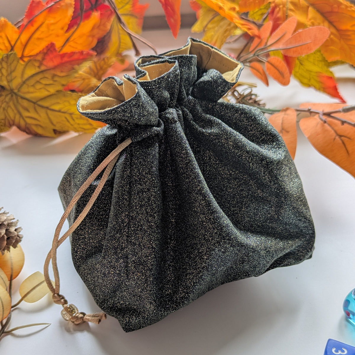 Black and Gold Glitter Dice Bag